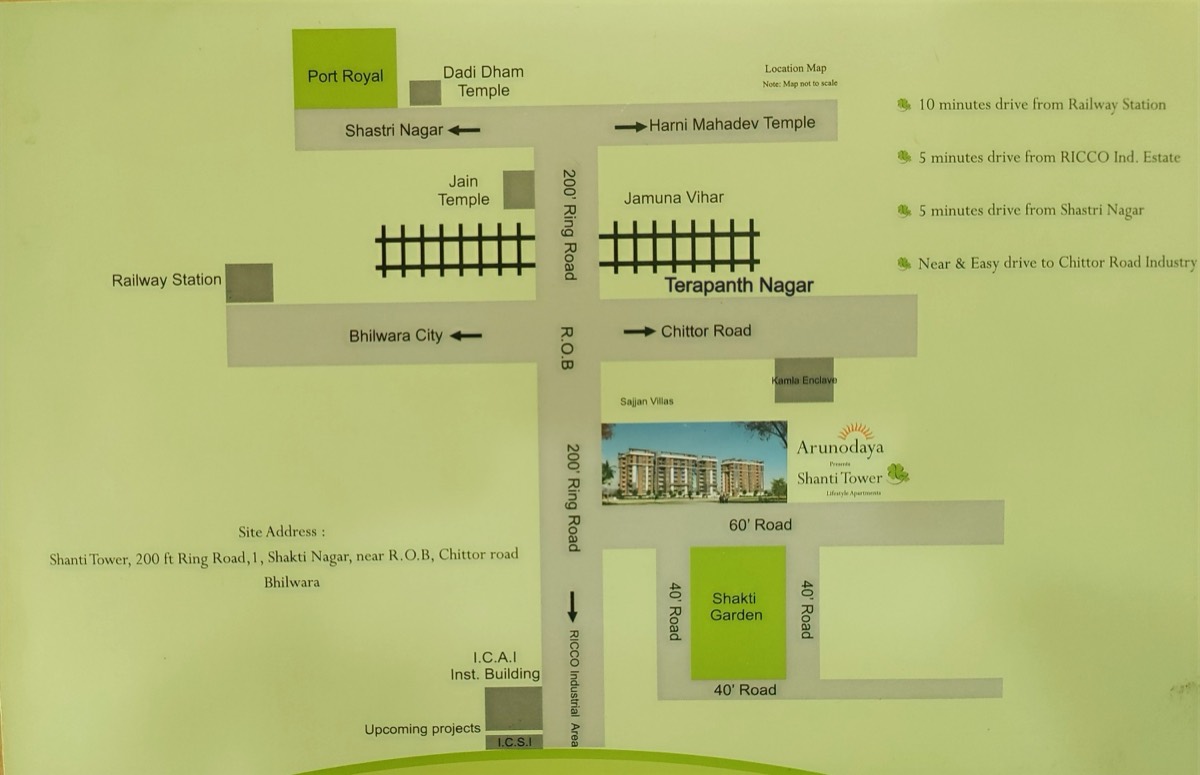 Location map - Shanti Tower, 200 ft Ring Road, Bhilwara